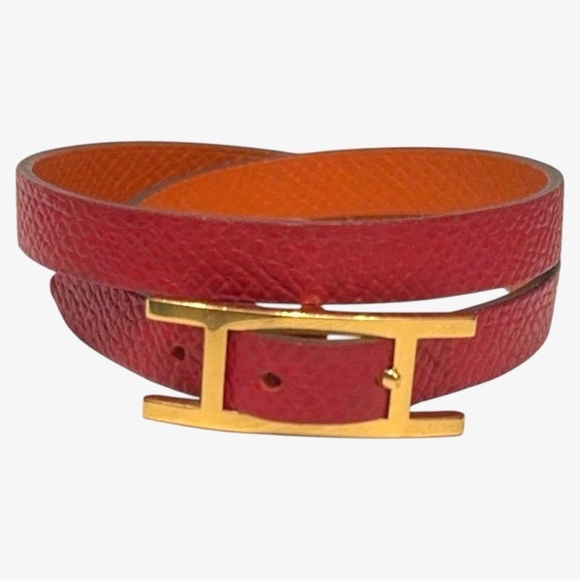 Hermes Behapi Double Tour Epsom Leather Reversible 2 Tone Bracelet Hapi Closure - Picture 12 of 14